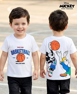 Babyhug Disney Single Jersey Knit Half Sleeves T-Shirt with Front and Back Mickey and Friends Graphic - White