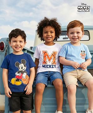 Babyhug Disney Single Jersey Knit Half Sleeves T-Shirts With Mickey Mouse Graphics Pack of 3 - Multicolor