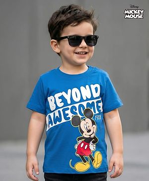 Babyhug Disney 100% Cotton Knit Half Sleeves T-Shirt With Mickey Mouse Graphic - Blue