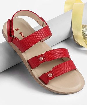 Pine Kids Velcro Closure Solid  Sandal - Red
