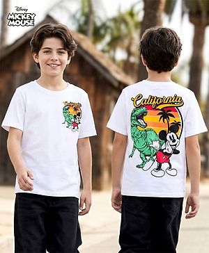 Pine Kids Disney Single Jersey Knit Half Sleeves T-Shirt with Front & Back Mickey & Dino Graphic - White