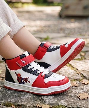 Pine Kids Marvel Velcro Closure Casual Shoes With Spider-Man Graphics - Red & White