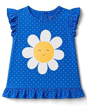 Babyhug Cotton Knit Sleeveless Nighty with Polka Dot & Floral Print - Blue