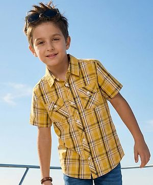 Pine Kids Cotton Woven Half Sleeves Checks Shirt - Yellow