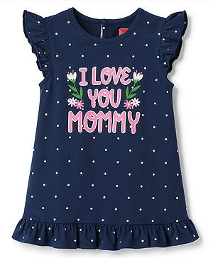 Babyhug Cotton Knit Sleeveless Text Polka Dots & Floral Printed Nighty - Navy Blue