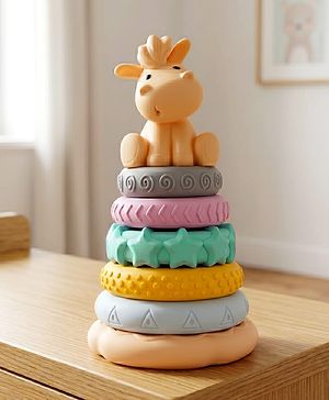 Babyhug Scented Textured Stacking Rings Toy  7 pcs| Soft & Colorful Pony Stacker for Sensory & Teething Play| BPA-Free| Educational Gifting Toy for 6+ Months| BIS Certified| Montessori Learning