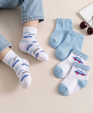 Cute Walk by Babyhug Non Terry Cotton Knit Anti Bacterial Ankle Length Socks With Vehicles Design Pack of 3 - Multicolour