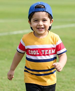 Babyhug Cotton Knit Half Sleeves Striped T-Shirt with Cool Team Print - Multicolor
