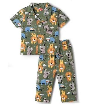 Babyhug Cotton Knit Half Sleeves
                              Shirt & Pyjama Co-ord Night Suit with
                              Animal Print - Green