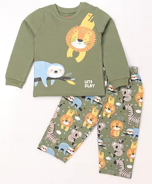 Babyhug Cotton Knit Half Sleeves
                              Shirt & Pyjama Co-ord Night Suit with
                              Animal Print - Green