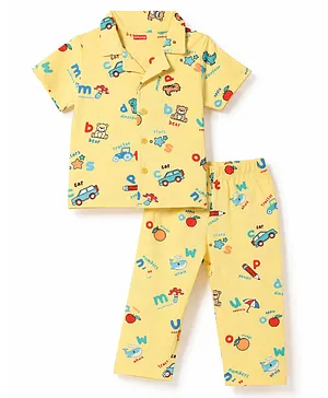 Babyhug Cotton Knit Half Sleeves
                              Animal Printed Co-Ords Shirt & Pyjama
                              Night Suit - Yellow