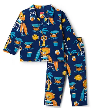 Babyhug Cotton Knit Full Sleeves
                              Shirt & Pyjama Co-ord Night Suit with
                              Beach Theme Print - Navy Blue
