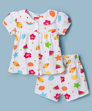 Babyhug Cotton Knit Half Sleeves Top
                              & Shorts Co-ord Night Suit with Fruit
                              Print - White