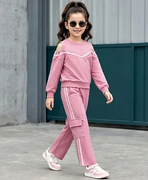 OLLINGTON ST.Cotton Knit Co-Ord Full
                              Sleeves Top & Joggers Set - Mauve