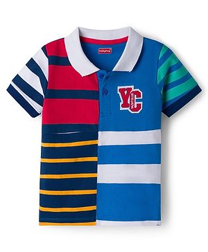 Babyhug 100% Cotton Knit Half Sleeves Cut N Sew Striped Polo T-Shirt - Multicolour