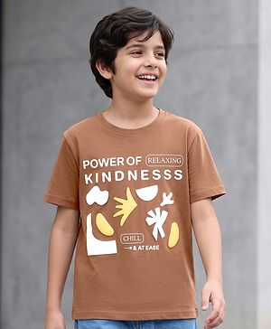 Pine Kids Cotton Knit T-Shirts Graphic Print Round Neck Half Sleeves Cappuccino 4-5 Years
