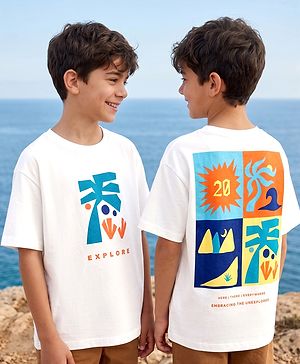 Pine Kids Cotton Knit T-Shirts with Front & Back Explore Graphic Print Round Neck Half Sleeves Snow White 4-5 Years