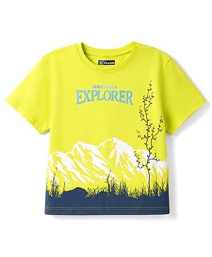 Pine Kids Cotton Knit Half Sleeves T-Shirt With Mountain Print - Limegreen