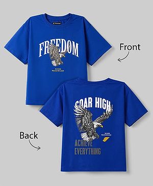 Pine Kids Cotton Knit Half Sleeves T-Shirt with Front & Back Eagle Graphic - Royal Blue