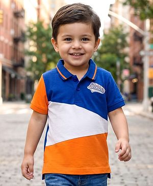 Babyhug Cotton Knit Half Sleeves Polo T-Shirt With Athletic Patch - Multicolor