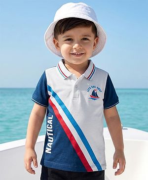 Babyhug Cotton Knit Half Sleeves Cut & Sew Polo T-Shirt with Nautical Theme Print - Multicolor