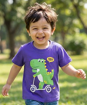 Babyhug Cotton Knit Half Sleeves T-Shirt with Dino Print - Purple