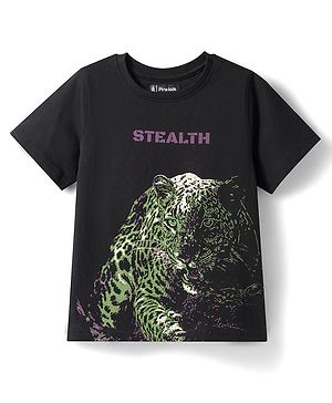 Pine Kids Cotton Knit T-Shirts Half Sleeves Round Neck Graphic Jet Black 4-5 Years