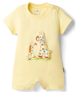 Child World Interlock Half Sleeves
                              Romper With Giraffe Print & Applique -
                              Yellow
