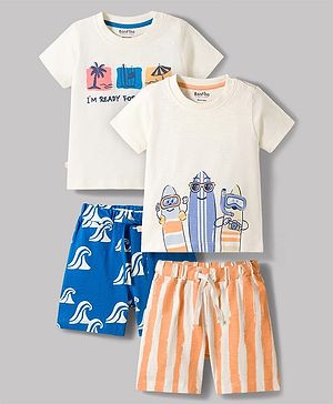 Bonfino 100% Cotton Knit Half Sleeves Beach Theme Printed T-Shirt & Shorts Night Suit Pack Of 2 - Multicolour