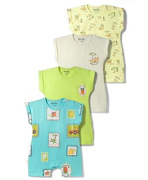 Bonfino 100% Cotton Knit Half Sleeve Printed Rompers Pack Of 4 - Multicolor