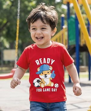 Babyhug Cotton Knit Half Sleeves T-Shirt with Tiger Print - Red
