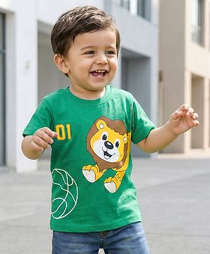 Babyhug 100% Cotton Knit Half Sleeves Lion Printed T-Shirt - Multicolour