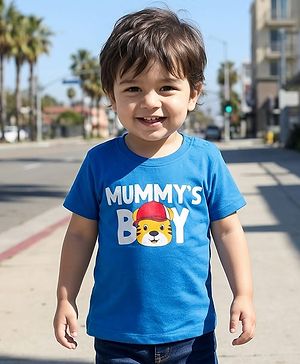 Babyhug 100% Cotton Knit Half Sleeves T-Shirt With Tiger Print - Blue & White
