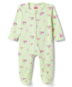 Babyhug Cotton Knit Full Sleeves Sleepsuit with Floral Print - Yellow