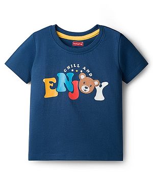 Babyhug Cotton Knit Half Sleeves T-Shirt with Enjoy Print - Navy Blue