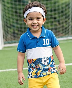 Babyhug 100% Cotton Knit Half Sleeves Cut N Sew Football Printed Polo T-Shirt - Multicolour