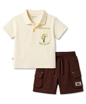 Bonfino 100% Cotton Knit Half Sleeves Polo T-Shirt & Shorts Set With Tree Embroidery - Multicolor