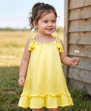 Babyhug Cotton Knit Sleeveless Solid Color Frock - Yellow