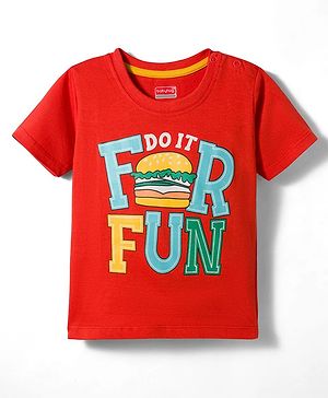 Babyhug 100% Cotton Knit Half Sleeves Text Printed T-Shirt - Red
