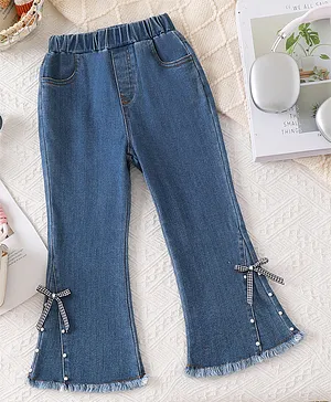 Mark & Mia Full Length Washed
                              Jeans with Pearl Detailing & Bow
                              Applique - Blue