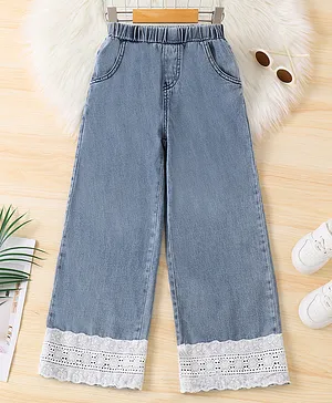 Mark & Mia Full Length Washed
                              Jeans with Lace Detailing - Blue