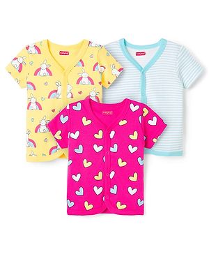 Babyhug 100% Cotton Knit Antibacterial Jhablas With Bunny Heart & Floral Print Pack of 3 - Multicolor
