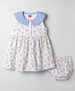 Babyhug Single Jersey Knit
                                  Sleeveless Frock with Floral Print
                                  & Bloomer - White