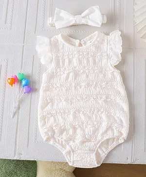 Mark & Mia Sleeveless Onesie with
                              Frill Detailing & Headband - White
