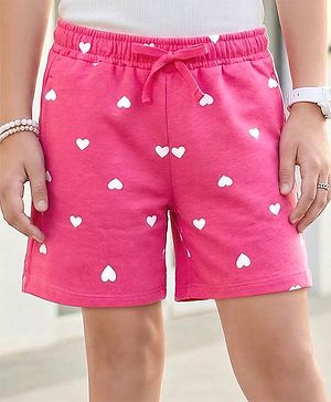 Pine Kids Looper Knit Heart Printed Shorts - Pink