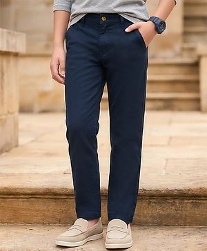 Pine Kids Cotton Elastane Woven Solid Color Trousers - Navy Blue
