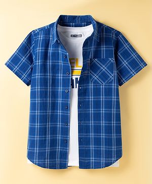 Pine Kids Viscose Woven Half Sleeves Checkered Shirt with Inner Tee - Blue
