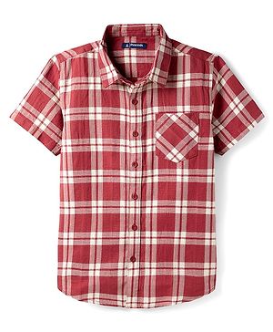 Pine Kids Cotton Woven Half Sleeves Checkered Shirt - Red
