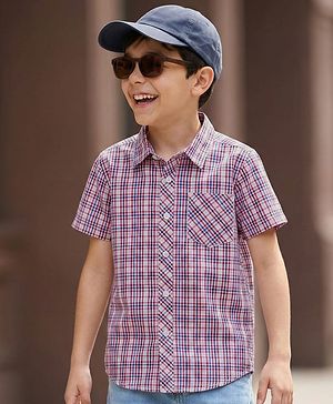 Pine Kids Cotton Woven Half Sleeves Checkered Shirt - Purple