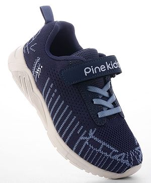 Pine Kids Velcro Closure Text & Striped Design Sneaker Shoes - Navy Blue